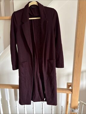 Dynamite Long Open Front Coatigan in Deep Plum